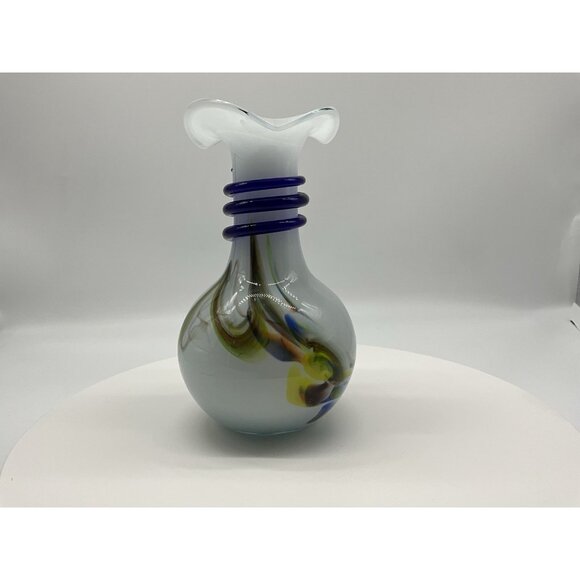 Murano Style Hand Blown Glass Pitcher With Cobalt Blue Rope And Handle Vintage - Picture 8 of 16